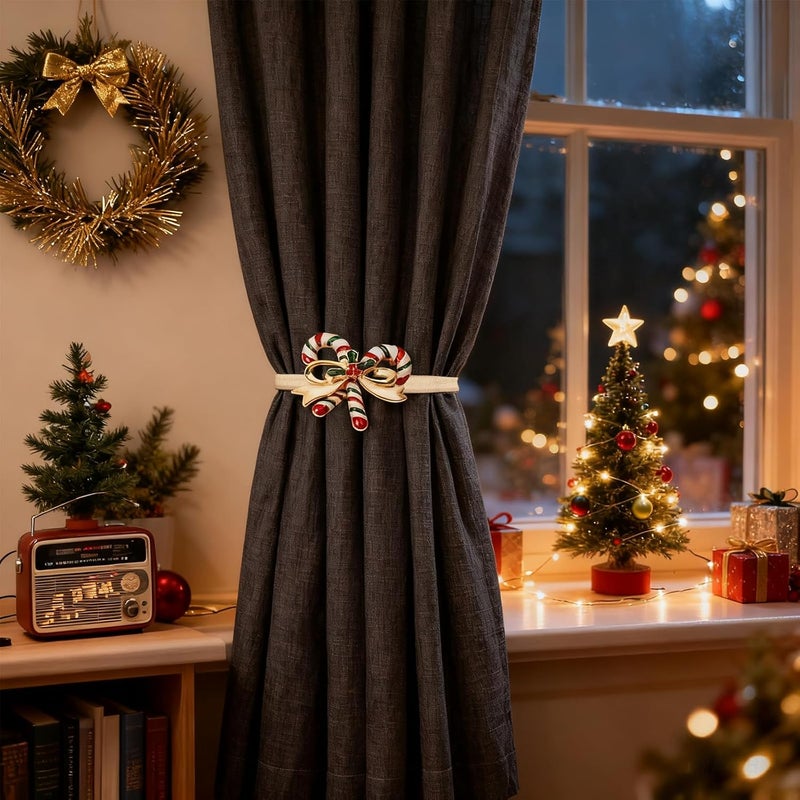 LLPMutu 4 Pack Christmas Curtain Tieback Buckle Aluminum Alloy Spring Design Curtain Holdback Carving Design Christmas Curtain Ties for Drapes Curtain Ties Backs Modern Christmas Decor (Crutch) - Image 4